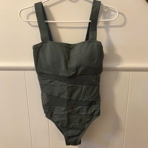 Green One Piece Mesh Detail Swimsuit